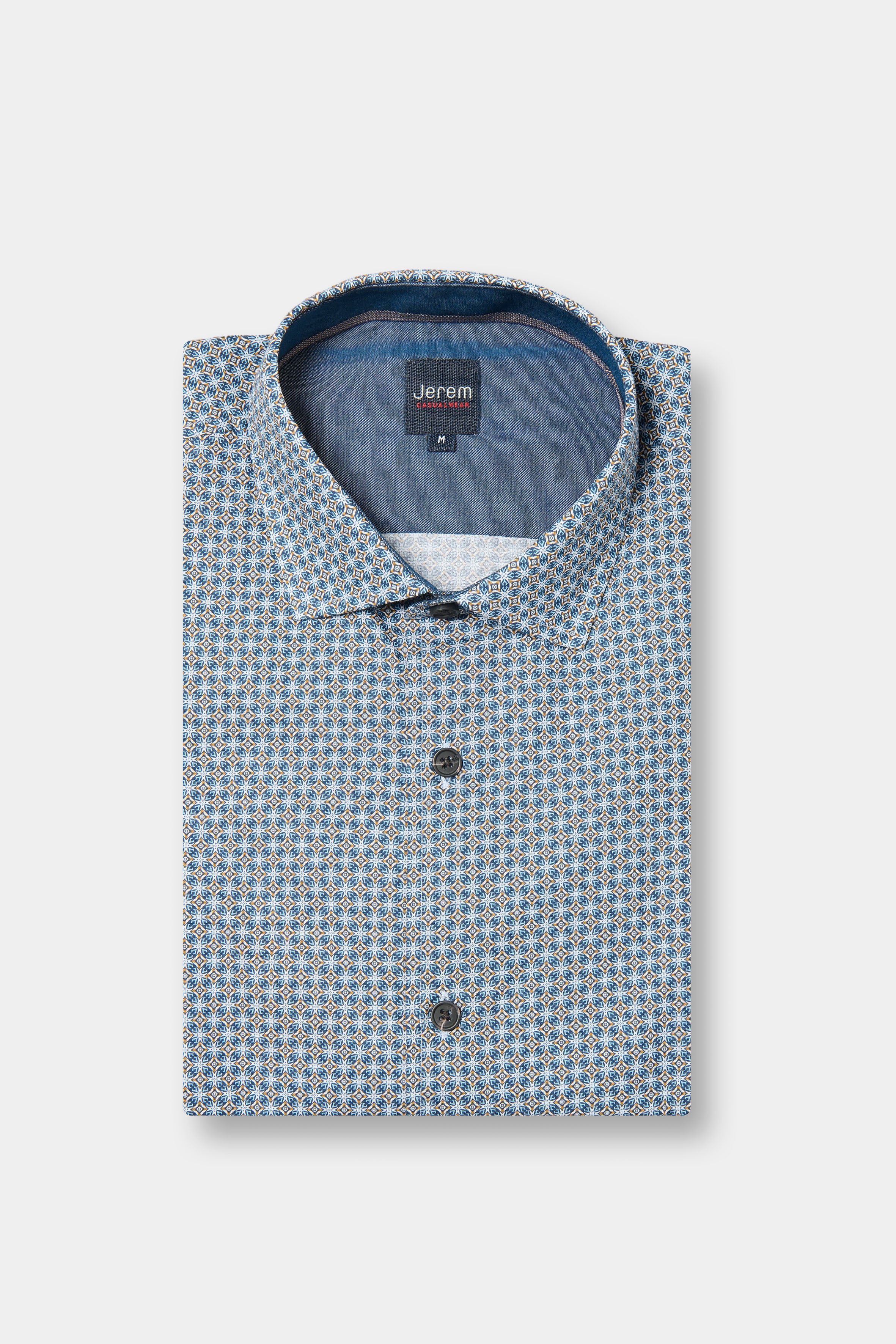 ligne casualwear 
 chemise en popeline de coton à imprimé fantaisie 
 coupe confortable sans pinces au dos 
 col classique avec baleine amovible 
 poignets arrondis ajustable...