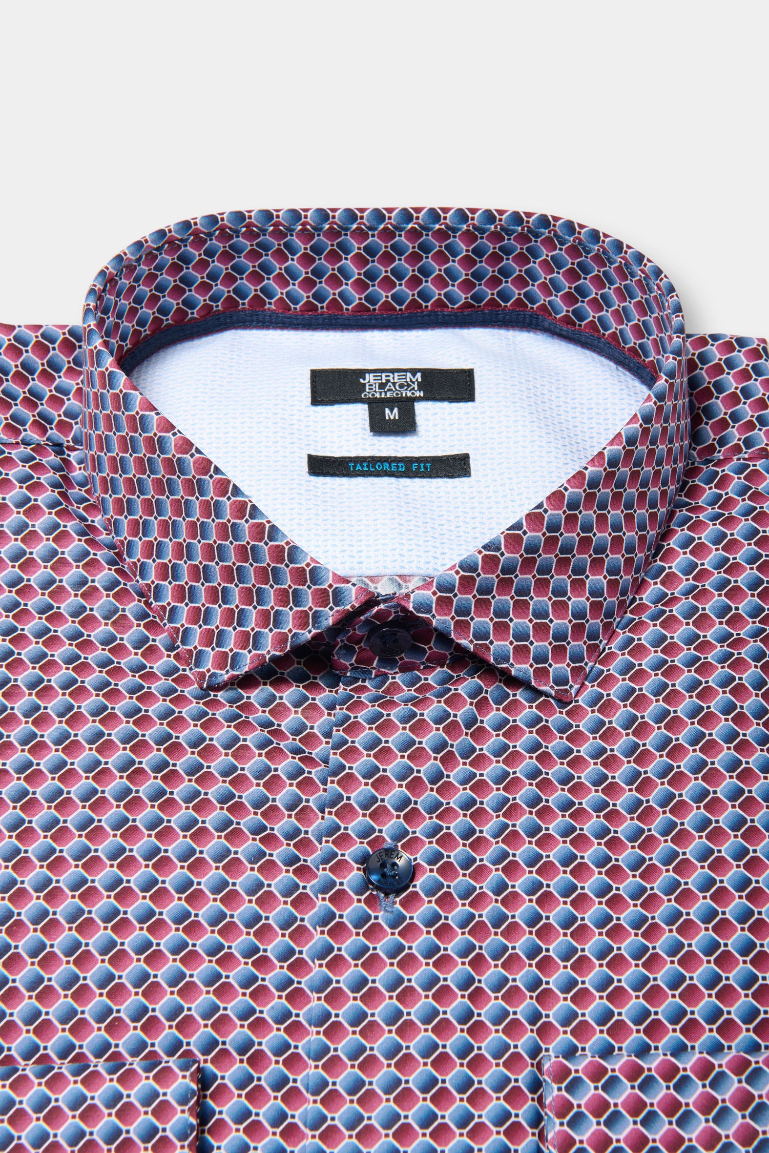 ligne jerem black 
 chemise texturée à motifs fantaisie 
 coupe ajustée avec pinces au dos 
 petit col italien avec baleine amovible 
 poignets carrés à un bouton 
 gros grai...