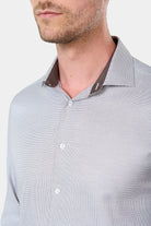 ligne jerem black   chemise bicolore texturée en coton   coupe ajustée avec pinces au dos   col semi-italien avec baleine amovible   poignets arrondis ajustables à deux bouto...