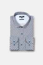 ligne jerem black 
 chemise imprimée à motifs géométriques 
 coupe ajustée avec pinces au dos 
 petit col italien avec baleine amovible 
 poignets carrés à un bouton 
 gros g...